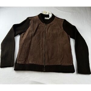 Faded Glory Suede Sweater Jacket Brown Size L 12/14 NWT